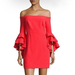 NEW Milly Selena Red Ruffle Sleeve Off The Shoulder Mini Dress size 2  ($450)